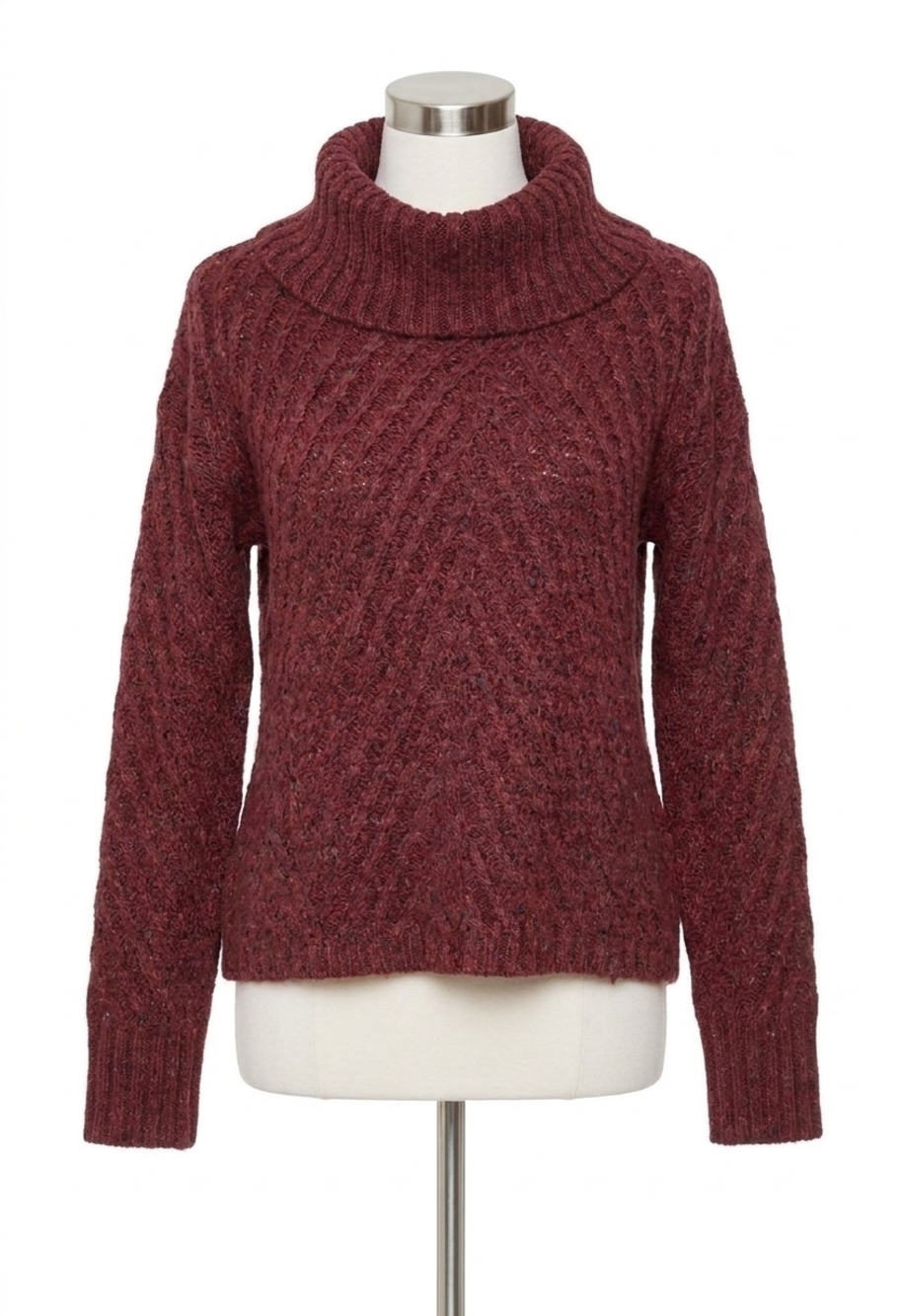 NEW CHARLIE B cowl neck diagonal cable sweater in red